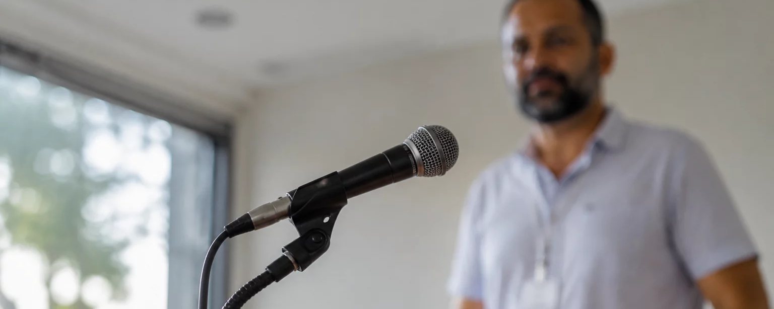 Cadernos, canetas e marcadores espalhados sobre a mesa durante a pausa da rodada